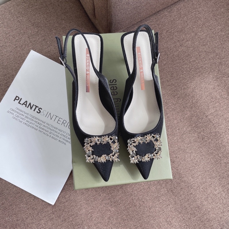 Sandal cao gót lụa khoá đá vuông siêu hot hit fullbox