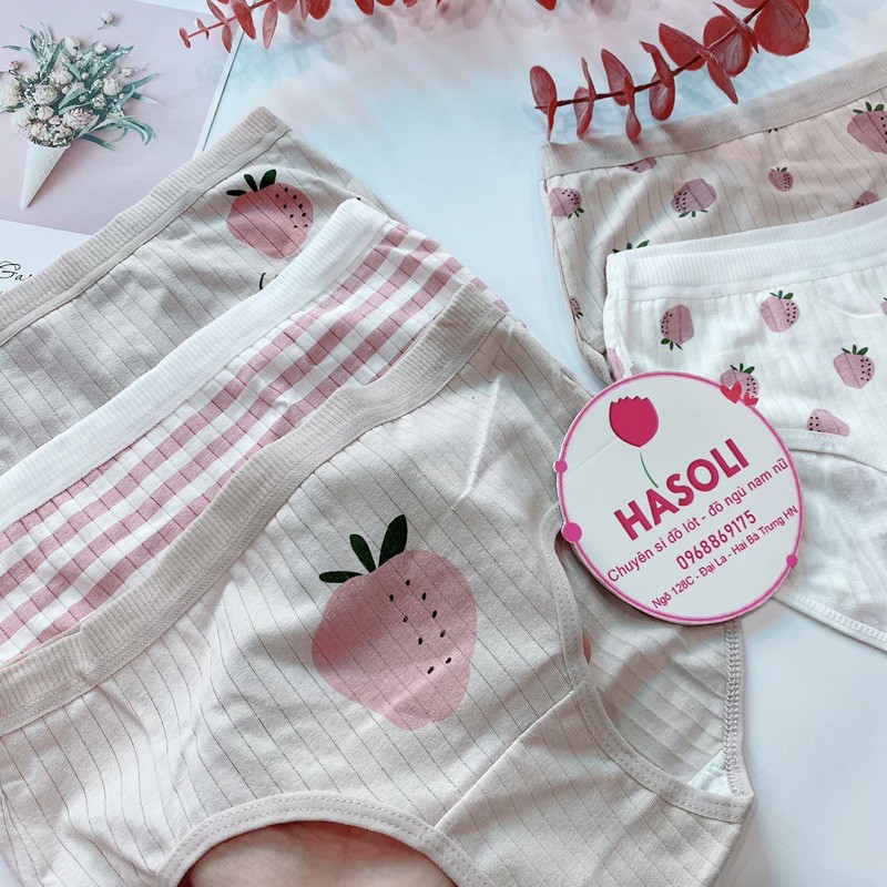 Quần Lót Nữ Cotton Kháng Khuẩn Y Tế Mềm Thoáng Hình Dâu Hồng S65