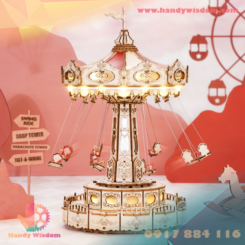 Mô hình hộp nhạc gỗ - đu quay - Robotime Swing Ride EA02