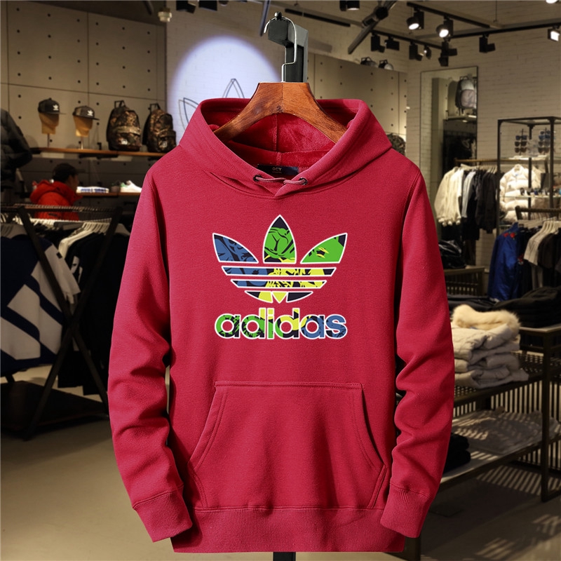 Adidas Autumn Winter men's Loose Plus Velvet Harajuku Long-sleeved Hooded Sweatshirt Korean Hoodie fashion youth sport