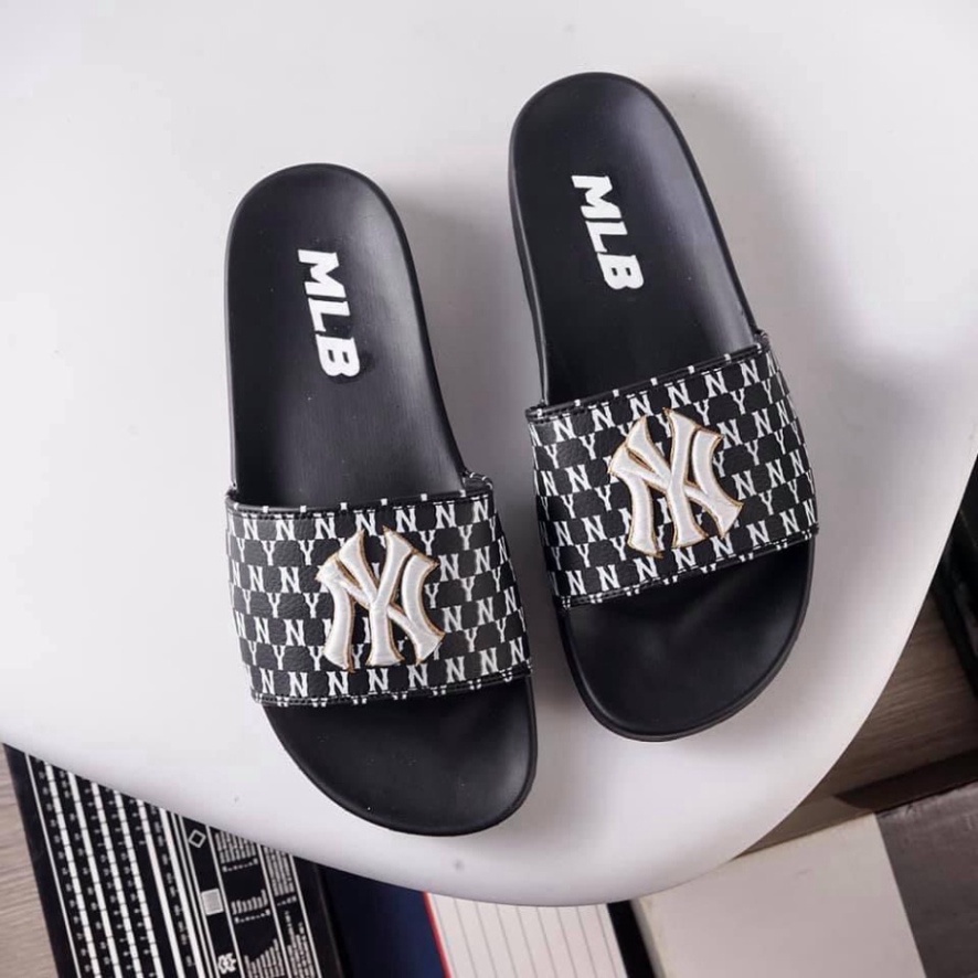 Dép MLB nam nữ Cao Cấp chữ thêu nổi sắc nét, Dép lê NY quai ngang đế cao 3cm đúc chắc chắn 3 màu hồng trắng đen D13