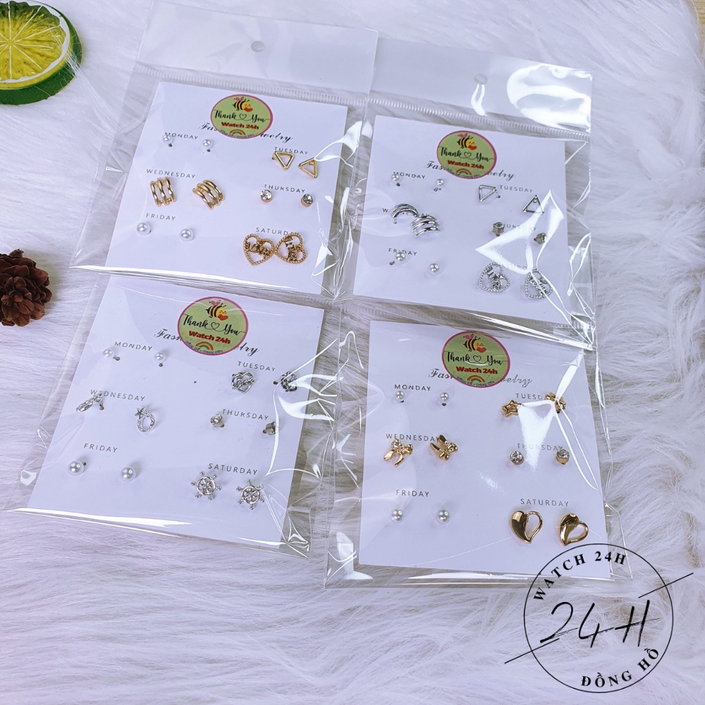 Khuyên tai nữ mạ bạc mạ vàng , sét 6 đôi nhiều mẫu mã xinh xắn cho các nàng tha hồ phối đồ