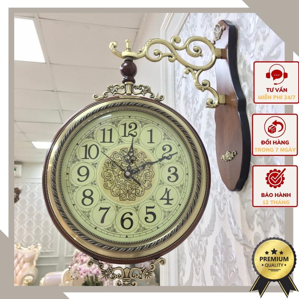 Đồng hồ treo tường TÂN CỔ ĐIỂN 2 mặt Sang Trọng DHTT71 - Đồng hồ chạy pin, kim trôi siêu tĩnh âm