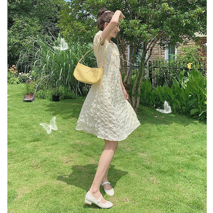 Đầm chữ A tay ngắn in hoa phong cách đáng yêu cho nữ