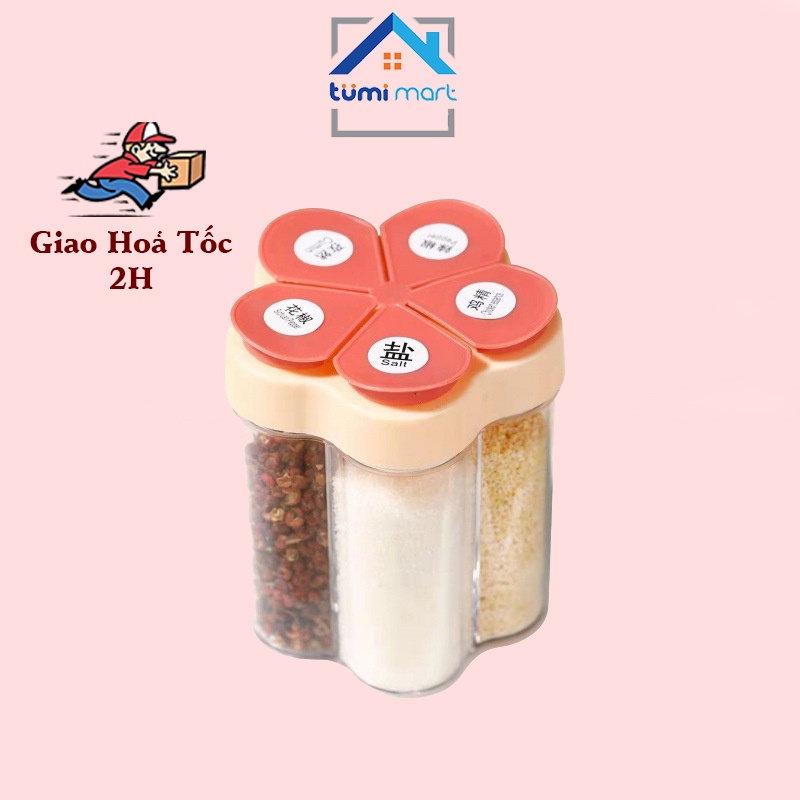 Hộp Đựng Gia Vị 5 Ngăn, Lọ Gia Vị Nhiều Ngăn Hình Hoa Có Nắp Tiện Lợi Hũ Đựng Đồ Nhà Bếp Hàng Loại 1 Giá Rẻ