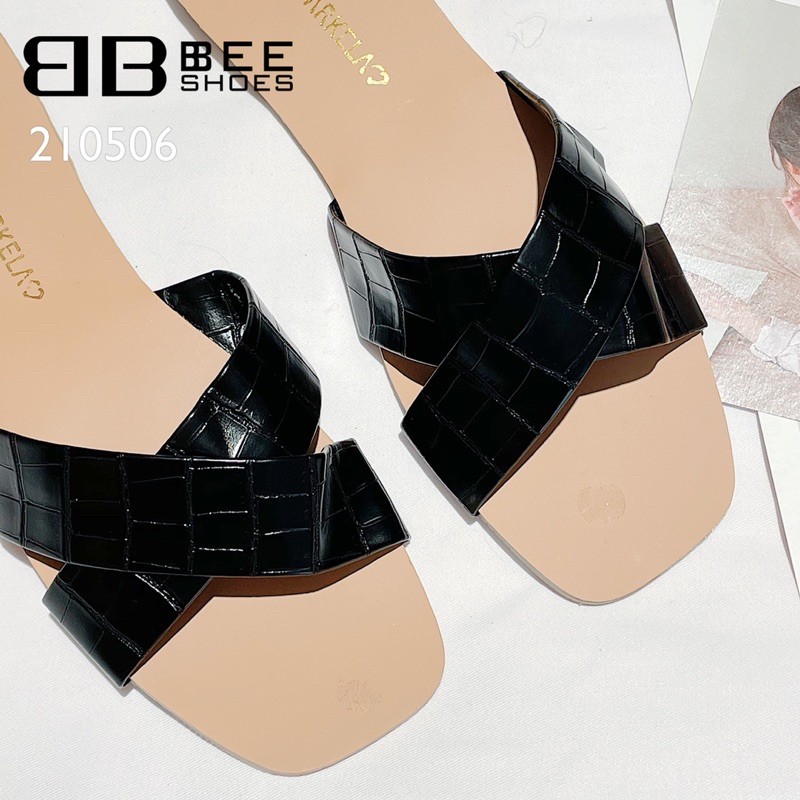 BEE SHOES - DÉP NỮ MŨI VUÔNG QUAI CHÉO TRƠN - DÉP NỮ MŨI VUÔNG DA MỀM ÊM CHÂN - CÓ SẴN ĐEN 210506