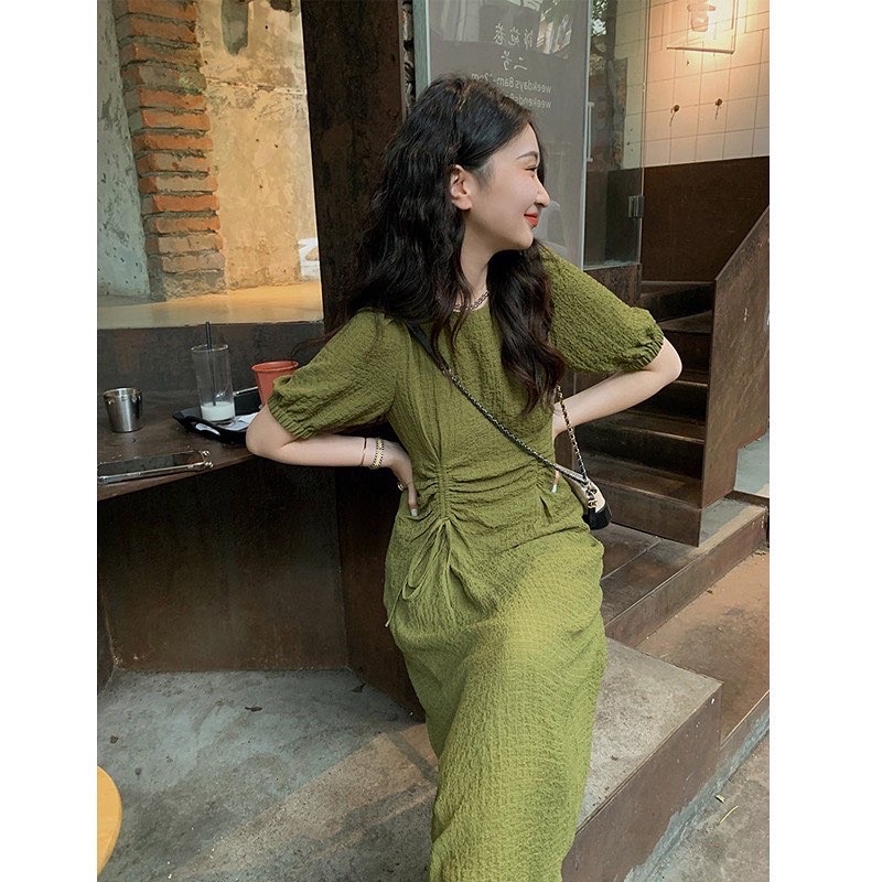 ĐẦM SUÔNG TAY BỒNG RÚT EO