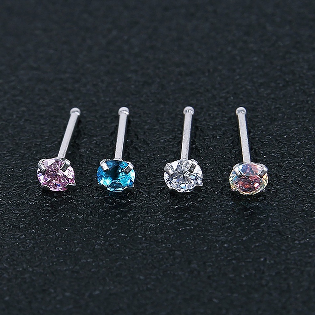 Bộ 3 Khuyên Mũi Bằng Thép Không Gỉ Đính Đá Zircon Hình Ngôi Sao / Trái Tim