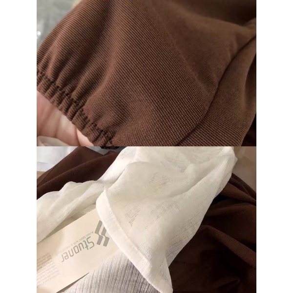 Set váy 2 dây nâu xoè cup ngực dáng dài và áo khoác trắng mỏng croptop