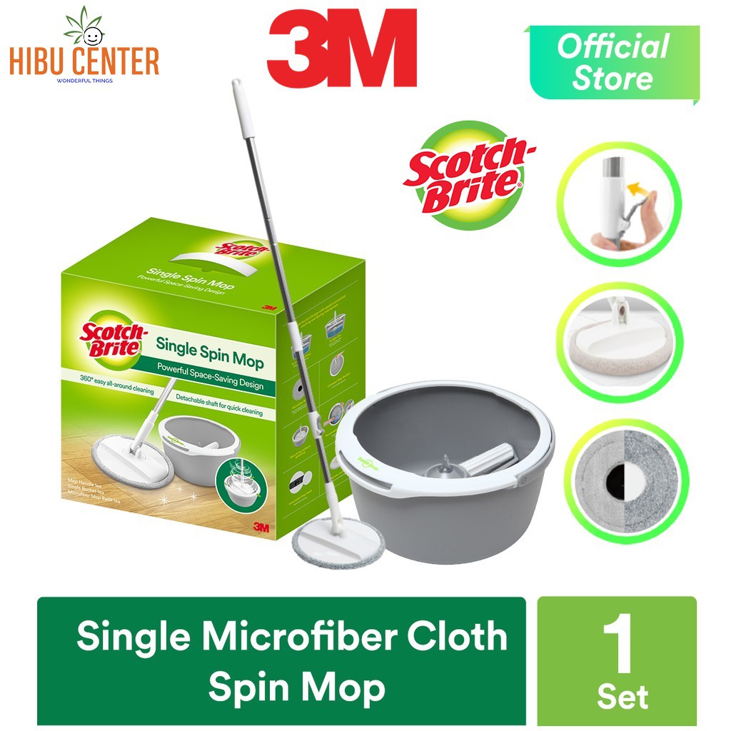 [Sản Phẩm Mới] Bộ Cây Lau 360 Độ Cải Tiến Scotch-Brite 3M - Single Microfiber Cloth Spin Mop –Hàng Chính Hãng HIBUCENTER