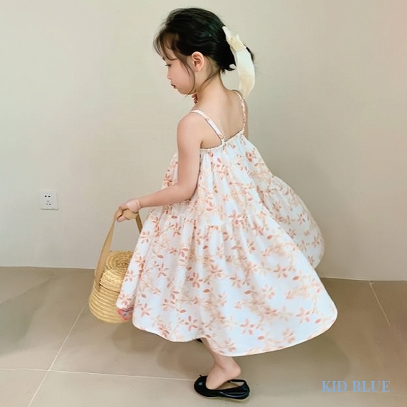Đầm Hai Dây In Hoa Phong Cách Hàn Quốc Thời Trang Đi Biển Mùa Hè Cho Bé Gái