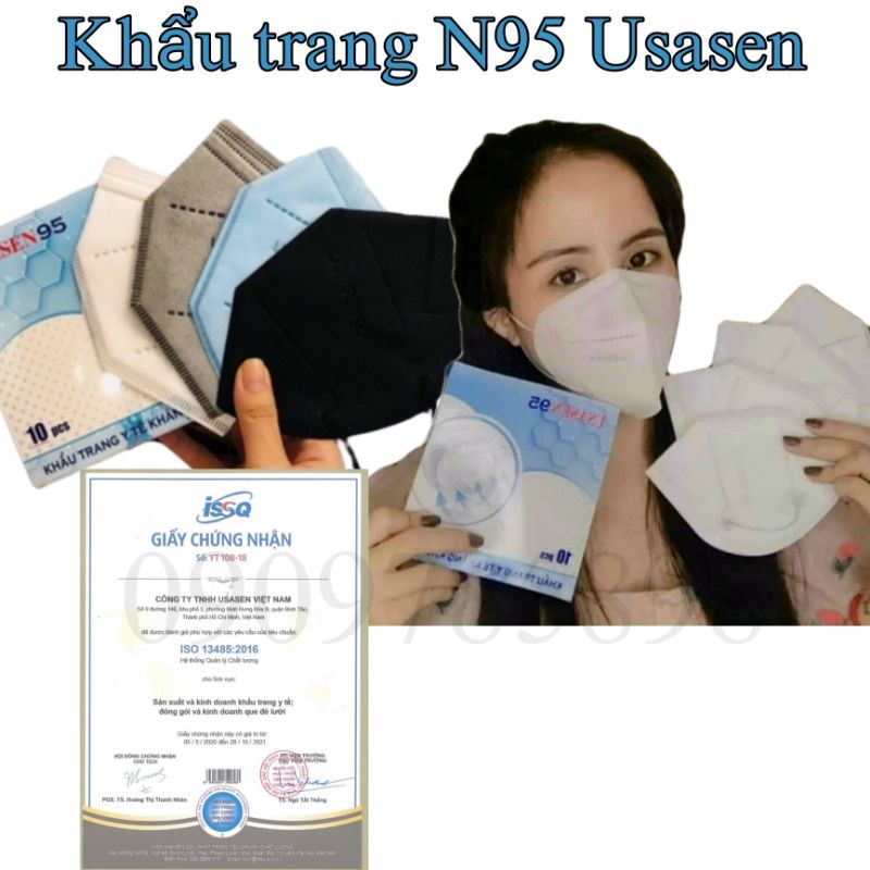 [COMBO 5 hộp 50 cái] Khẩu trang N95 4 lớp- 5 lớp USASEN Có các màu Trắng, Đen, xanh nước biển, xám( có chứng từ y tế)