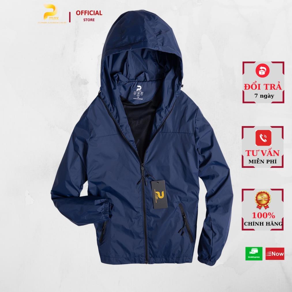 Áo Gió Pmax (3 màu, full hộp), Có 2 Lớp, Có Mũ, Dáng Trẻ Trung, Chống Thấm Nước, Chống Gió, Thích Hợp Nam Nữ Đẹp