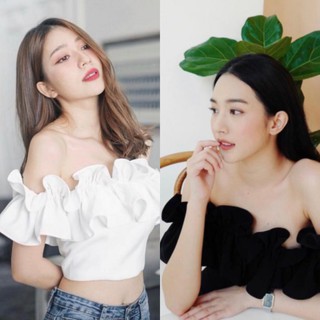[KÈM QUÀ TẶNG] Áo croptop nhún thun trễ vai bèo