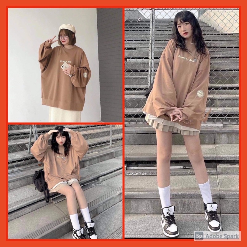 Áo Nỉ Form Rộng Black Air  Nữ [FREESHIP] 🌸 Sweater tay bồng oversize, thêu chữ  cá tính Ulzzang 🌸