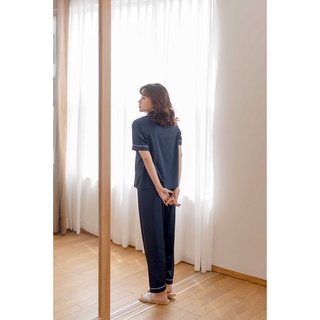 VIBES Đồ bộ Pijama dài Lụa trơn cao cấp Navy Long Py Set