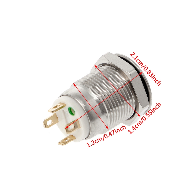 Công tắc tạm thời dạng nút bấm DC 3A 220V bằng kim loại cỡ 12mm có đèn LED dành cho tàu thủy xe ô tô