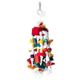 ♥ Ready Bird Parrot Wood Building Blocks Bite String Hanging Cage Swing Chewing Toy