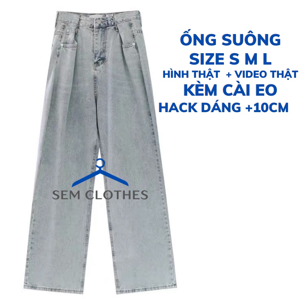 Quần bò ống rộng nữ ,quần jean nữ ống suông unisex nam hàn quốc màu xanh nhạt kèm cài eo tiện lợi uzllang SEM CLOTHES