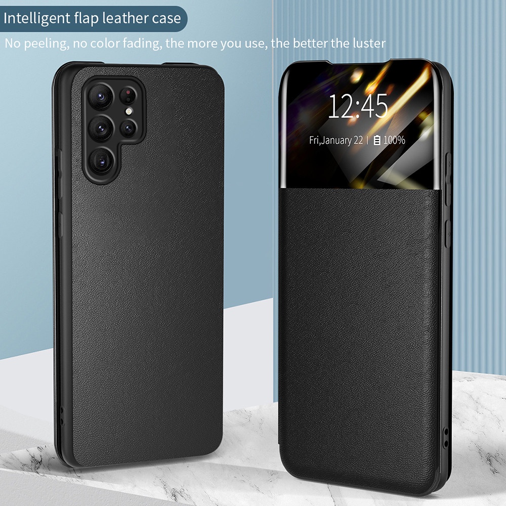 Mirror Window Leather Flip Case For Samsung Galaxy S22 Ultra S 22 Plus 5G S22Ultra S21 S20 FE Stand Card Wallet Book Cover Coque