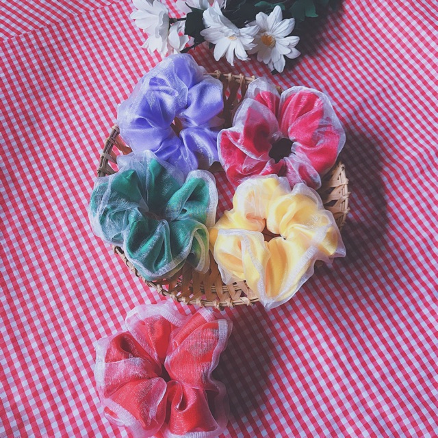 Cột tóc vải 2 lớp phối voan màu xinh - scrunchies