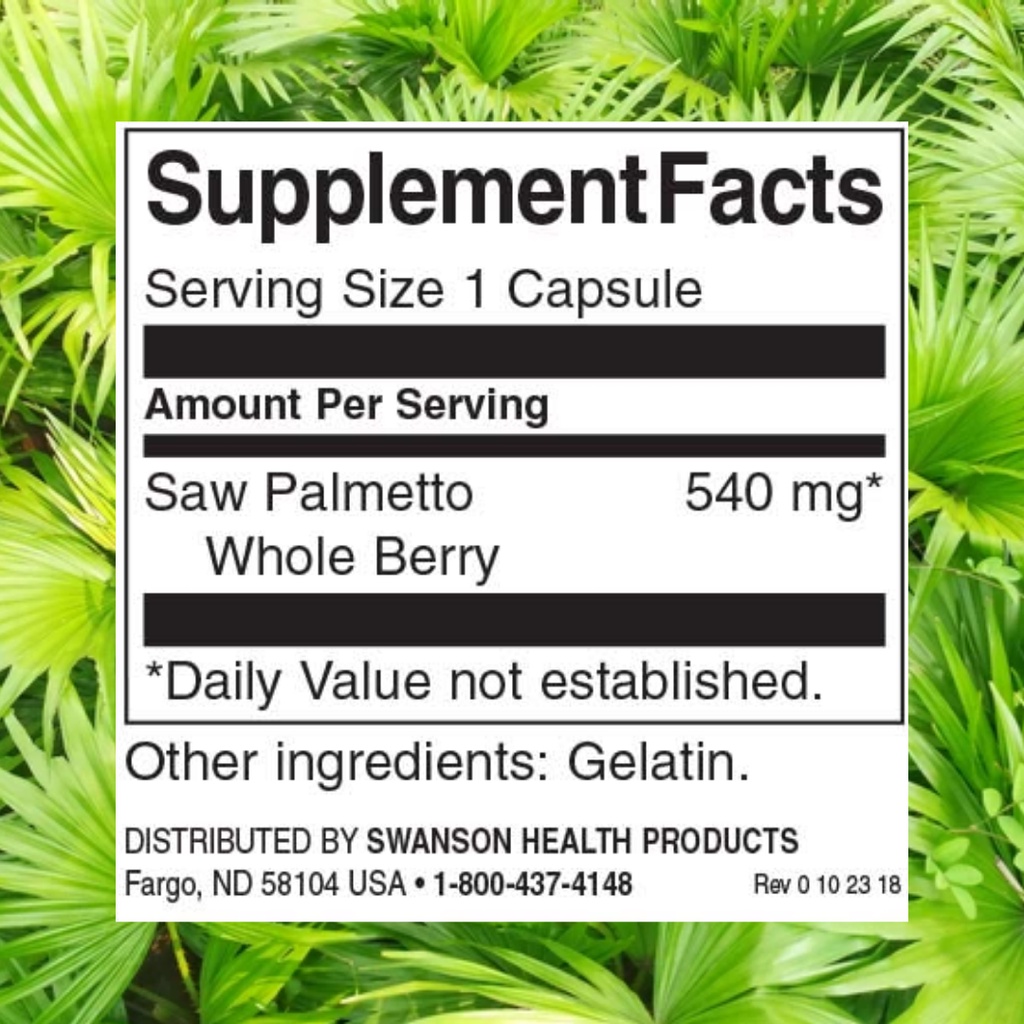 Viên uống Saw Palmetto tăng cường sức khỏe tuyến tiền liệt và đường tiết niệu nam giới 540mg Swanson