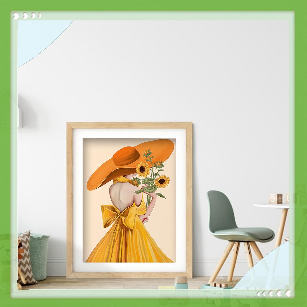 Bộ tranh thêu chữ thập hình cô gái và hoa hướng dương DIY độc đáo 11ct