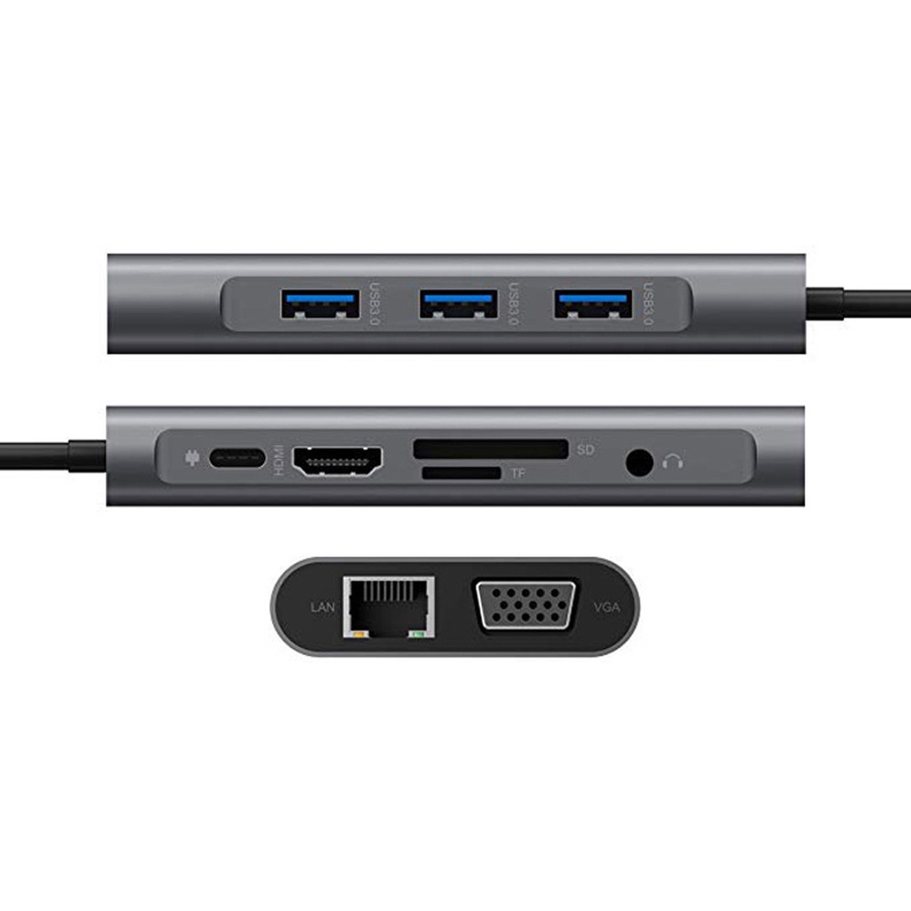 Dock Sạc Type-C Macbook Notebook USB C Hub 4K HDMI VGA PD TF SD 1000m RJ45 3.5MM USB3.0 Hub USB-C