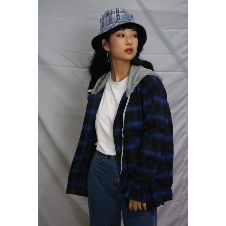 Áo khoác Unisex sơ mi phối nón xám cá tính( Có hình thật) | BigBuy360 - bigbuy360.vn