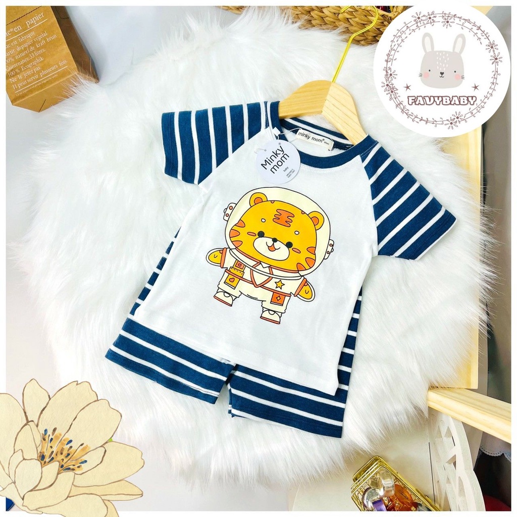 Bộ MINKY MOM Tay Ngắn Bé Trai Bé Gái 8 - 20kg Chất Cotton Hàn Hình Hổ Pony Sọc Dệt Trẻ Em 0 1 2 3 4 5 6 Tuổi - Favybaby