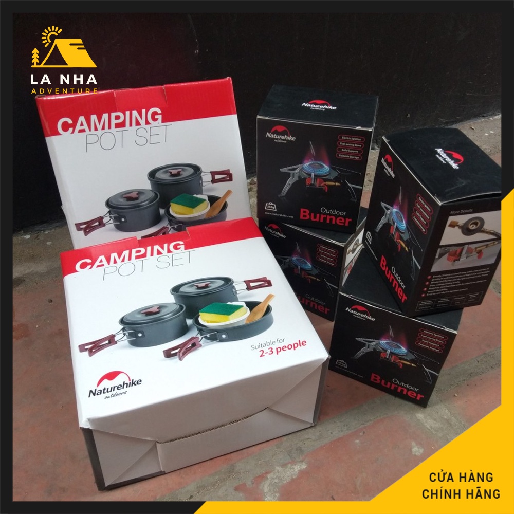 Combo 3 món, set bao gồm 1 bộ nồi   Naturehike, 1 bếp gas Naturehike, 1 bình nhiên liệu 230gr