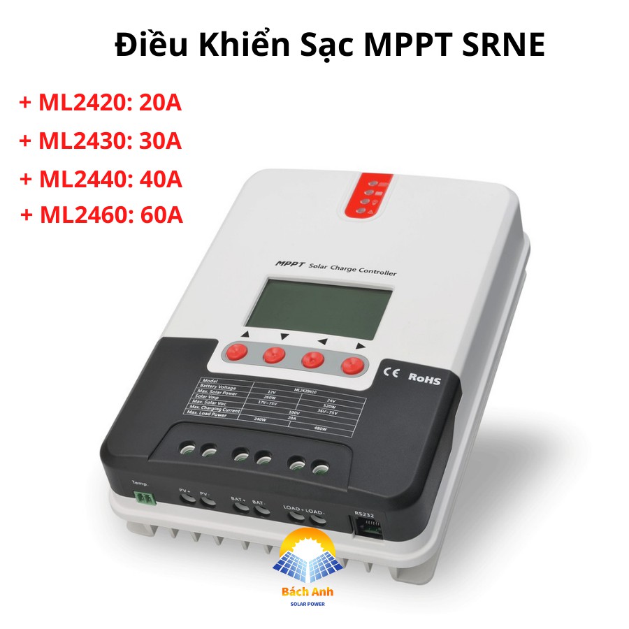 Điều khiển sạc năng lượng mặt trời MPPT SRNE (20A, 30A, 40A, 60A)