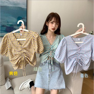 Áo Kẻ Dây Rút Croptop