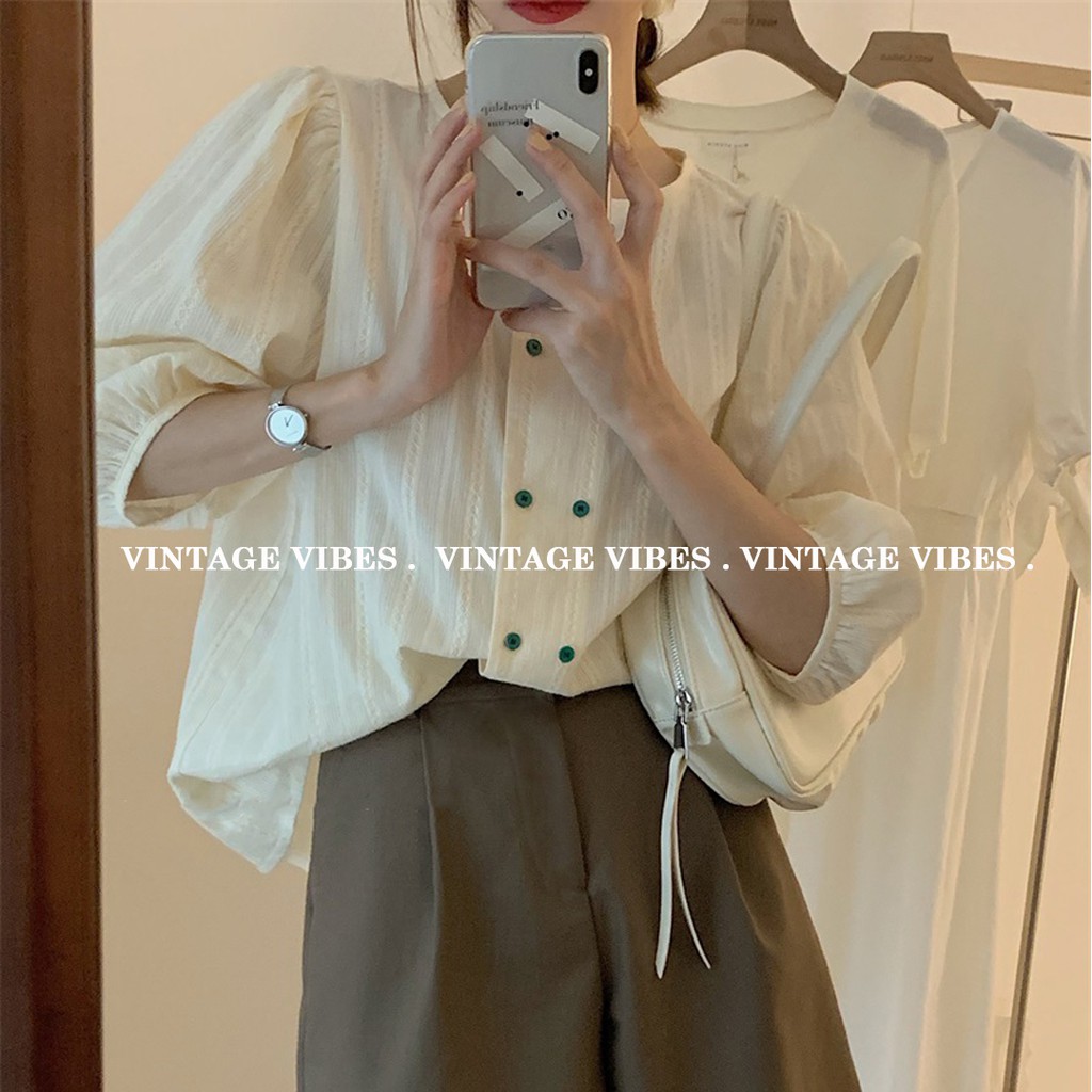 Áo babydoll 2 hàng khuy phối màu Hàn Quốc (hàng QC) - Có ảnh thật + Video thật cận chất 1000%