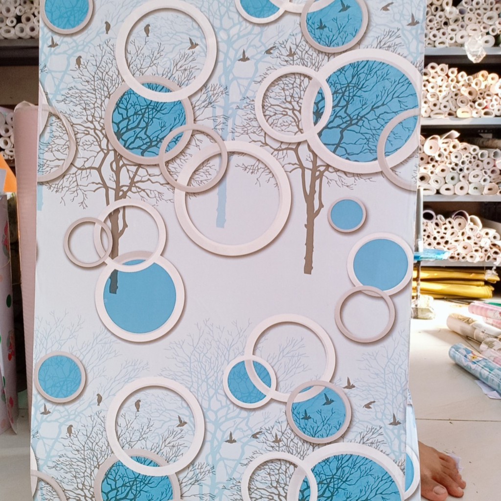 1 mét giấy dán tường vòng tròn xanh dương - khổ rộng 45cm có keo sẵn