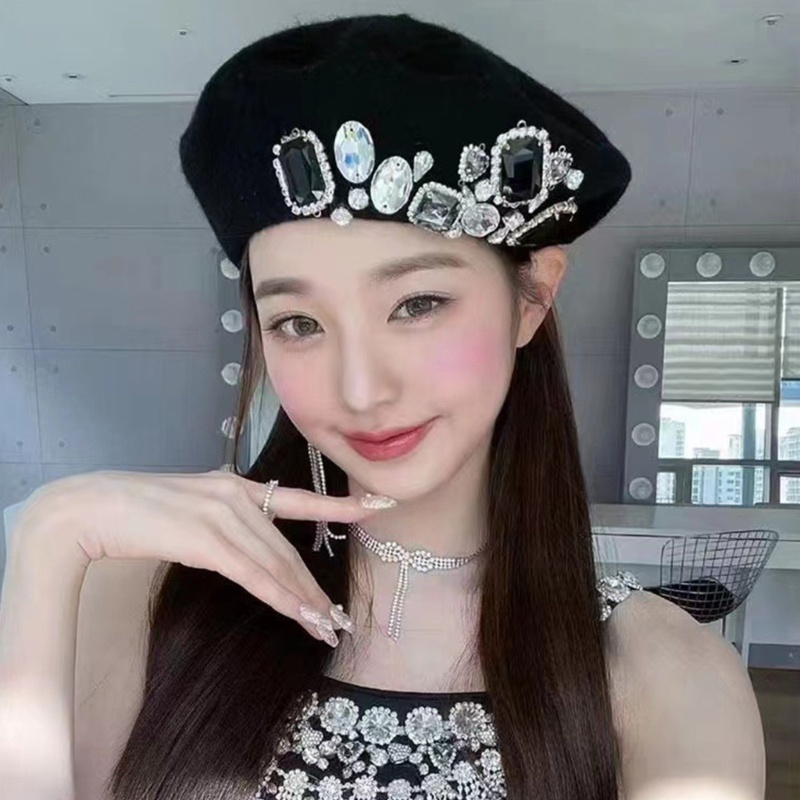 Youyo Mũ Nồi Beret Đính Đá Kiểu Họa Sĩ Pháp Cho Nữ