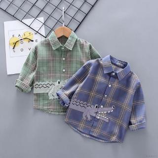 Áo Sơ Mi Cotton Tay Dài Sọc Ca Rô Kiểu Hoạt Hình Đáng Yêu Cho Bé Trai