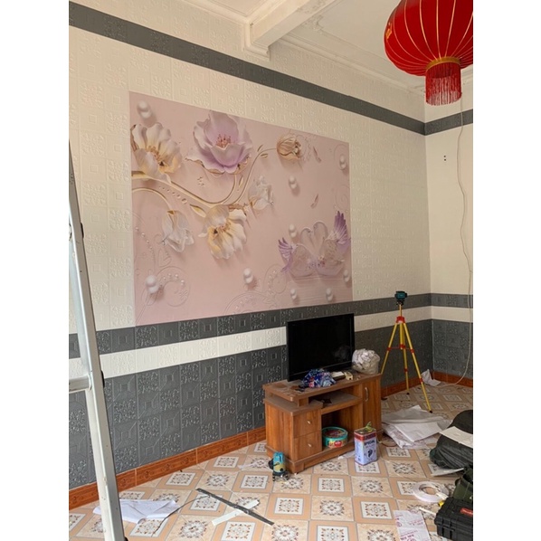 xốp dán tường hoa văn tim trắng 35x35cm | BigBuy360 - bigbuy360.vn