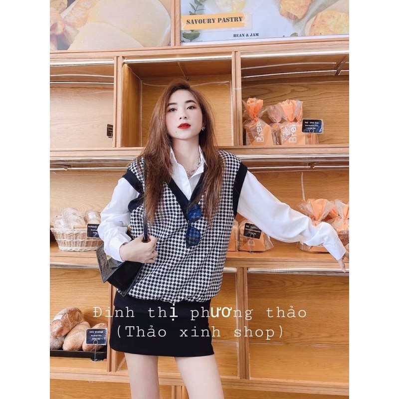 Áo sơmi nữ mix áo gile