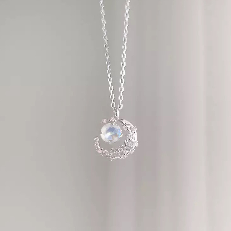 Vòng cổ Bạc S925 Mặt Trăng Và Ngôi Sao Đính Đá Thời Trang Cho Nữ