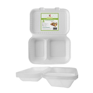 Hộp bã mía 2 ngăn phân hủy sinh học kokusai 9inx6in lốc 10 cái