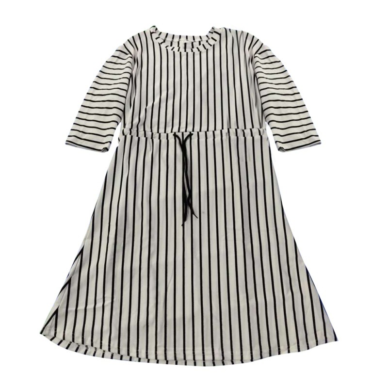 Đầm dáng xòe tay dài họa tiết kẻ sọc kiểu Hàn Quốc cho nữ | BigBuy360 - bigbuy360.vn