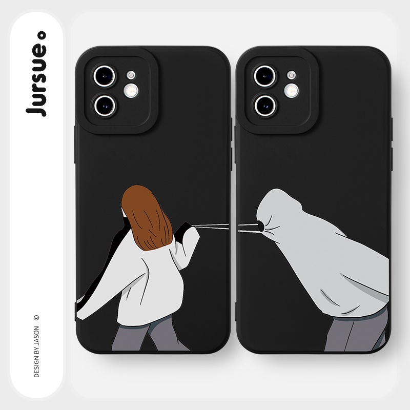 Ốp lưng JURSUE hoạt hình cặp đôi dễ thương đẹp cho iPhone 13 12 11 Pro Max SE 2020 X XR XS 8 7 ip 6S 6 Plus Y1861