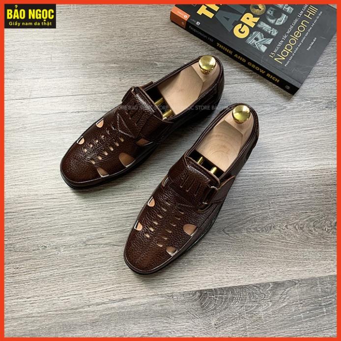 BẢO HÀNH DA 1 NĂM Giày Lười Nam Da Bò Thoáng Khí - Đế Cao Su 3cm - Hàng Việt Nam - Mã H02 Nâu .