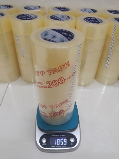 Băng keo 200yard lõi siêu mỏng 3mm, lốc 6 cuộn nặng 1.8kg