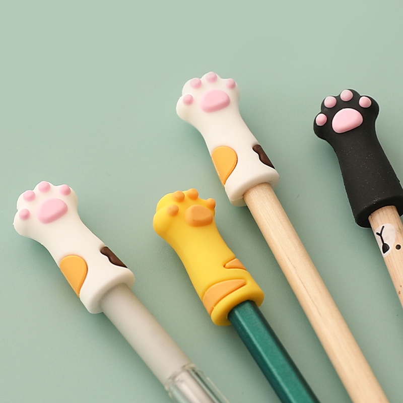 Bộ 3 Nắp Đậy Bút Chì/Bút Chì Mở Rộng Bằng Silicon Hình Chân Mèo Hoạt Hình Dễ Thương