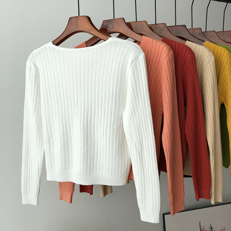 SUXI Áo Cardigan Dệt Kim Dài Tay Cổ Chữ V Màu Trơn Phong Cách Hàn Quốc