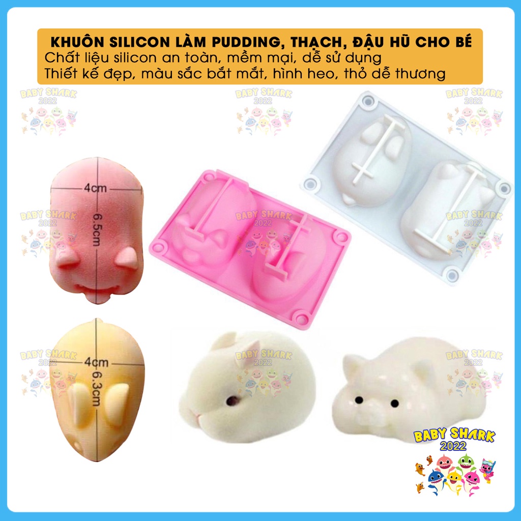 Khuôn silicon làm bánh pudding, làm thạch, đậu hũ hình heo và thỏ dễ thương