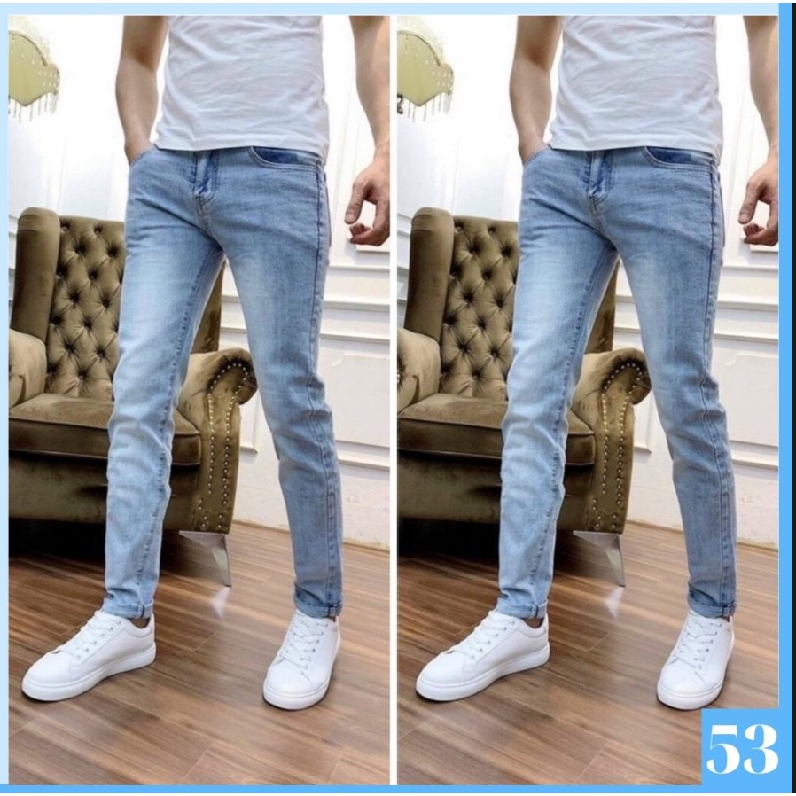 Quần jean nam màu xanh trơn không rách gối chất bò cao cấp co dãn 4 chiều đẹp from dáng rin skinny