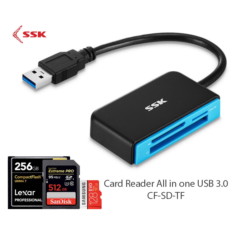 Đầu đọc thẻ USB 3.0 đa năng CompactFlash CF, SD, TF chính hãng SSK